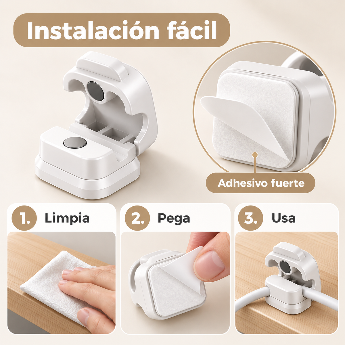 Organizador Magnético de Cables Adhesivo | Pack de 6 Unidades