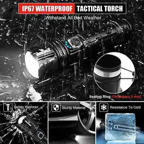 Linterna LED Alta Potencia 10000 Lúmenes, Recargable USB Táctica Militar Potente, XHP70.2 IPX67 Impermeable 5 Modos (con 5000 mAh) Tools Shadowhawk Linternas, Shadowhawk, Tools SacrificioShop sacrificioshop.com {{ shop.shopifyCountryName }} {{ shop.shopifyProvince }} B09J4CXW6T 39.99 Linterna LED Alta Potencia 10000 Lúmenes, Recargable USB Táctica Militar Potente, XHP70.2 IPX67 Impermeable 5 Modos (con 5000 mAh) - Default Title