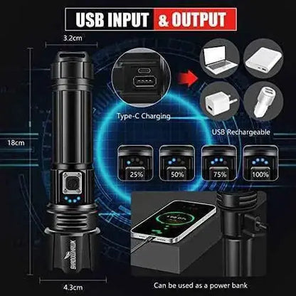 Linterna LED Alta Potencia 10000 Lúmenes, Recargable USB Táctica Militar Potente, XHP70.2 IPX67 Impermeable 5 Modos (con 5000 mAh) Tools Shadowhawk Linternas, Shadowhawk, Tools SacrificioShop sacrificioshop.com {{ shop.shopifyCountryName }} {{ shop.shopifyProvince }} B09J4CXW6T 39.99 Linterna LED Alta Potencia 10000 Lúmenes, Recargable USB Táctica Militar Potente, XHP70.2 IPX67 Impermeable 5 Modos (con 5000 mAh) - Default Title