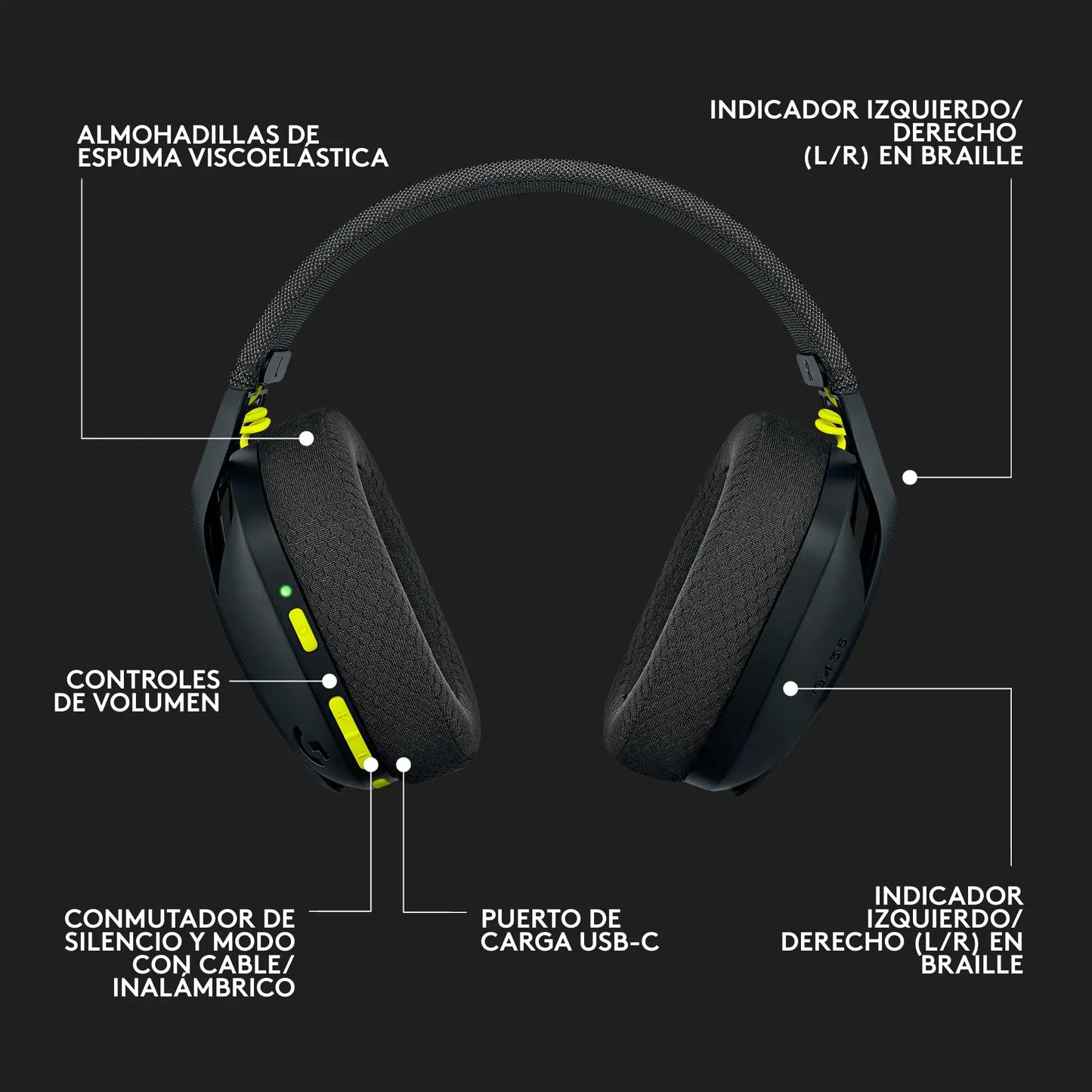 Logitech G G435 Auriculares Inalámbricos LIGHTSPEED para Gaming, Ligeros, micrófono integrado, Batería de 18 horas, Compatibles con Dolby Atmos, Bluetooth, PC, PS4, PS5, Móvil, Nintendo Switch - Negro Logitech G
