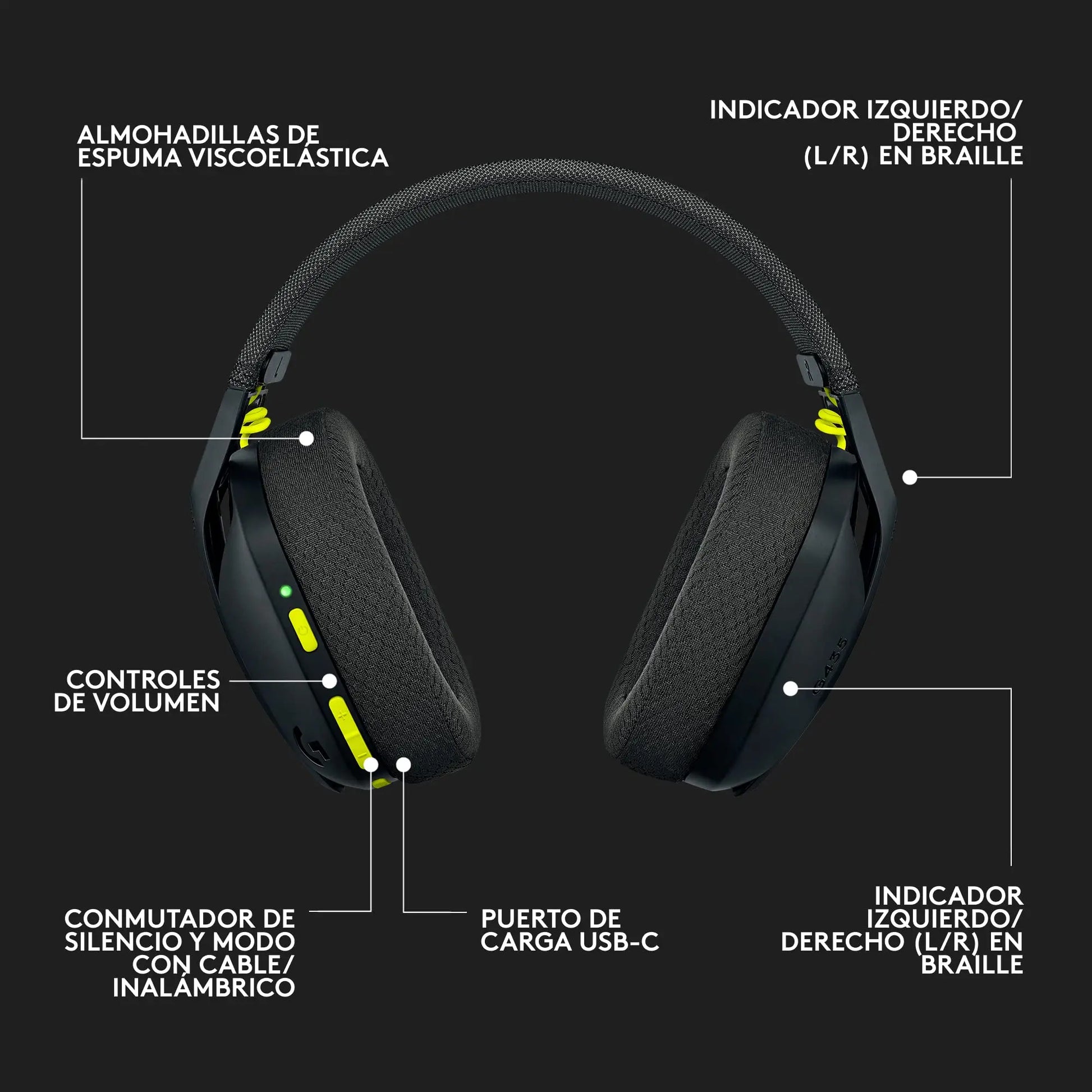 Logitech G G435 Auriculares Inalámbricos LIGHTSPEED para Gaming, Ligeros, micrófono integrado, Batería de 18 horas, Compatibles con Dolby Atmos, Bluetooth, PC, PS4, PS5, Móvil, Nintendo Switch - Negro Logitech G