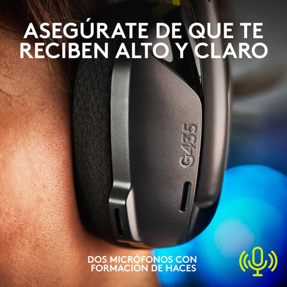 Logitech G G435 Auriculares Inalámbricos LIGHTSPEED para Gaming, Ligeros, micrófono integrado, Batería de 18 horas, Compatibles con Dolby Atmos, Bluetooth, PC, PS4, PS5, Móvil, Nintendo Switch - Negro Logitech G