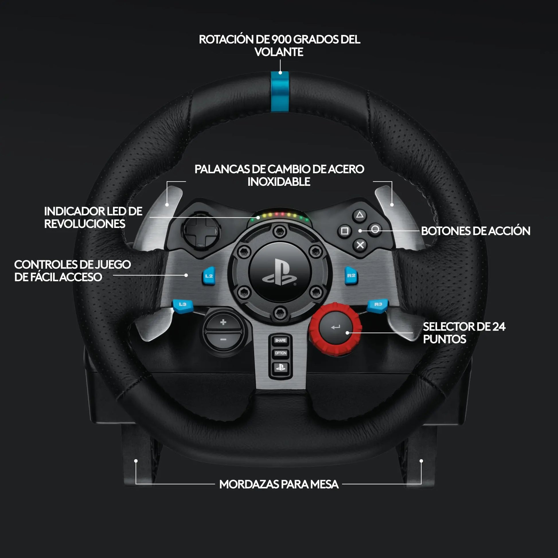 Logitech G29, Driving Force Volante de Carreras y Pedales, Force Feedback, Aluminio Anodizado, Palancas de Cambio, Enchufe Eu, Ps4/Ps3/Pc/Mac, USB 2.0/Alámbrico, PS4, PS3, Window 10.81, Windows 8, Windows 7, Mac OS 10.10+, Negro Logitech G