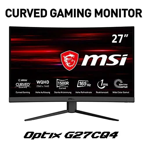 MSI Optix G27CQ4-006 - Monitor de Gaming, 27 Pulgadas, WQHD (2560 x 1440), Panel VA, 165 Hz, 1 ms, AMD FreeSync, HDMI, DP MSI
