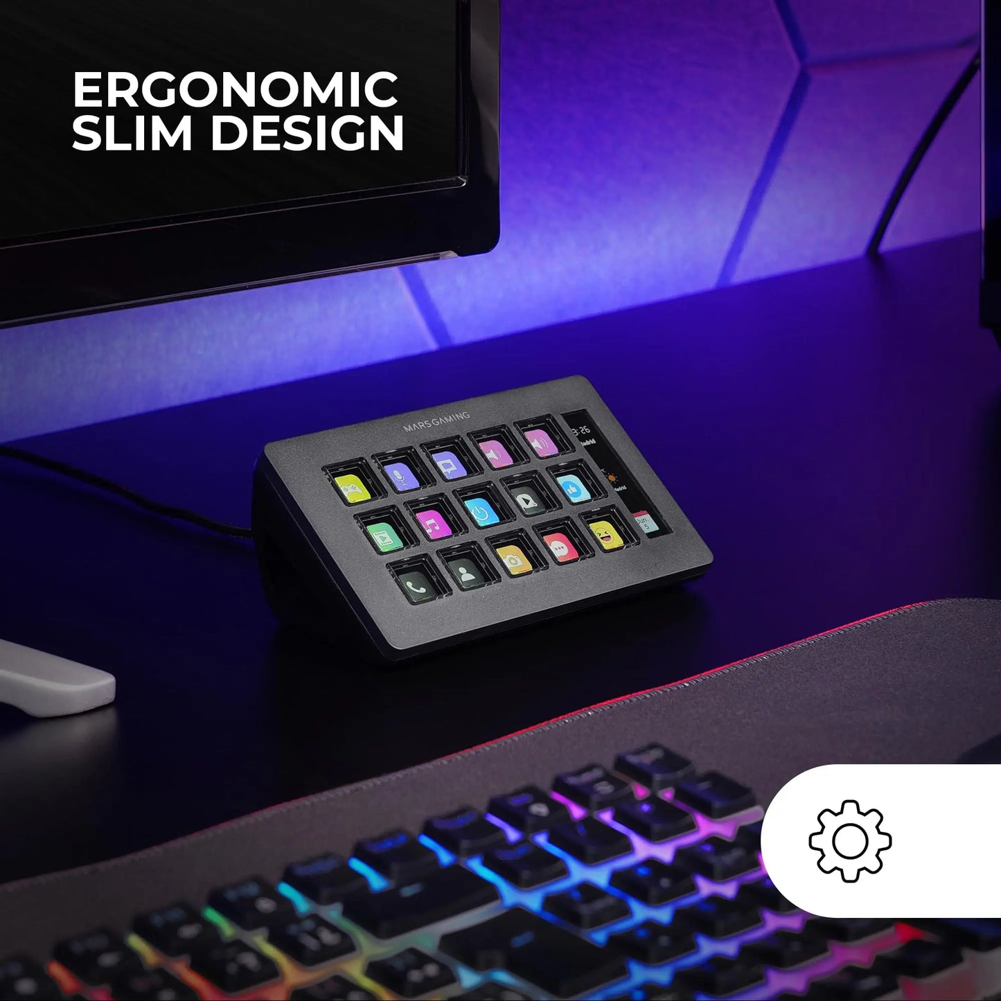 Mars Gaming MSD-ONE, Control Deck Slim, 15 Teclas LCD Personalizables, Pantalla LCD Ampliada, Software de Control y Plug-ins, Control Deck Compacto con Diseño Slim Ergonómico, Windows y MacOS, Negro Mars Gaming