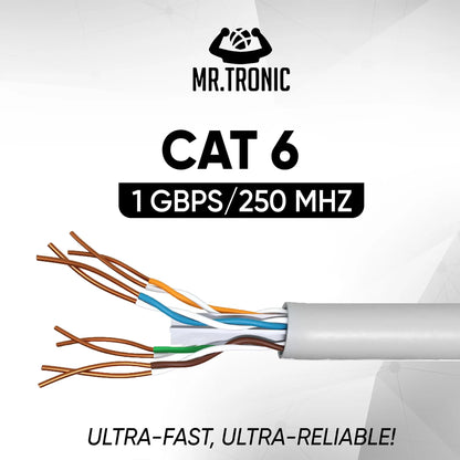 Mr. Tronic Granel Cable Ethernet Cat 6 De 100m, Bulk Cable de Red LAN Para Internet Rápida & Fiable - AWG24 Cat6 a Granel, 1 Gbps Internet 250 MHz UTP CCA (100 Metros, Gris) Mr. Tronic