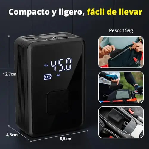 Oasser Inflador de neumáticos inalámbrico, compresor de aire, bomba de neumáticos de coche, 150 PSI, luz LED para coche, bicicleta, motocicleta, pelota Oasser
