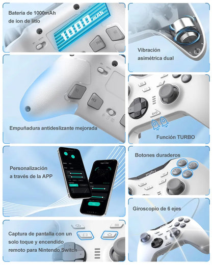 PXN P5 Mando PC Switch Inalámbrico 2025 – Hall Effect Joystick & Trigger, 4 Macro, 3 Modos (2.4G/BT/SW), Doble Vibración, Turbo, 1000mAh, App – Mando para PC, Switch, Android, iOS & Steam Deck PXN