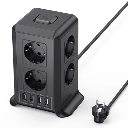 Regleta USB 8 Tomas de AC y 4 USB Enchufe Múltiple, 2500W/10A,Regleta Enchufes Protección Sobretensión, 2M Regletas Vertical con Interruptor para Mesa - SacrificioShop