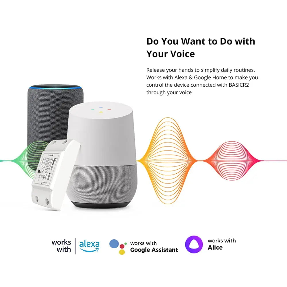 SONOFF BASICR2 10 A Interruptor Inalámbrico Wi-Fi Inteligente, Módulo Universal para Bricolaje para Solución de Automatización Domótica. SONOFF