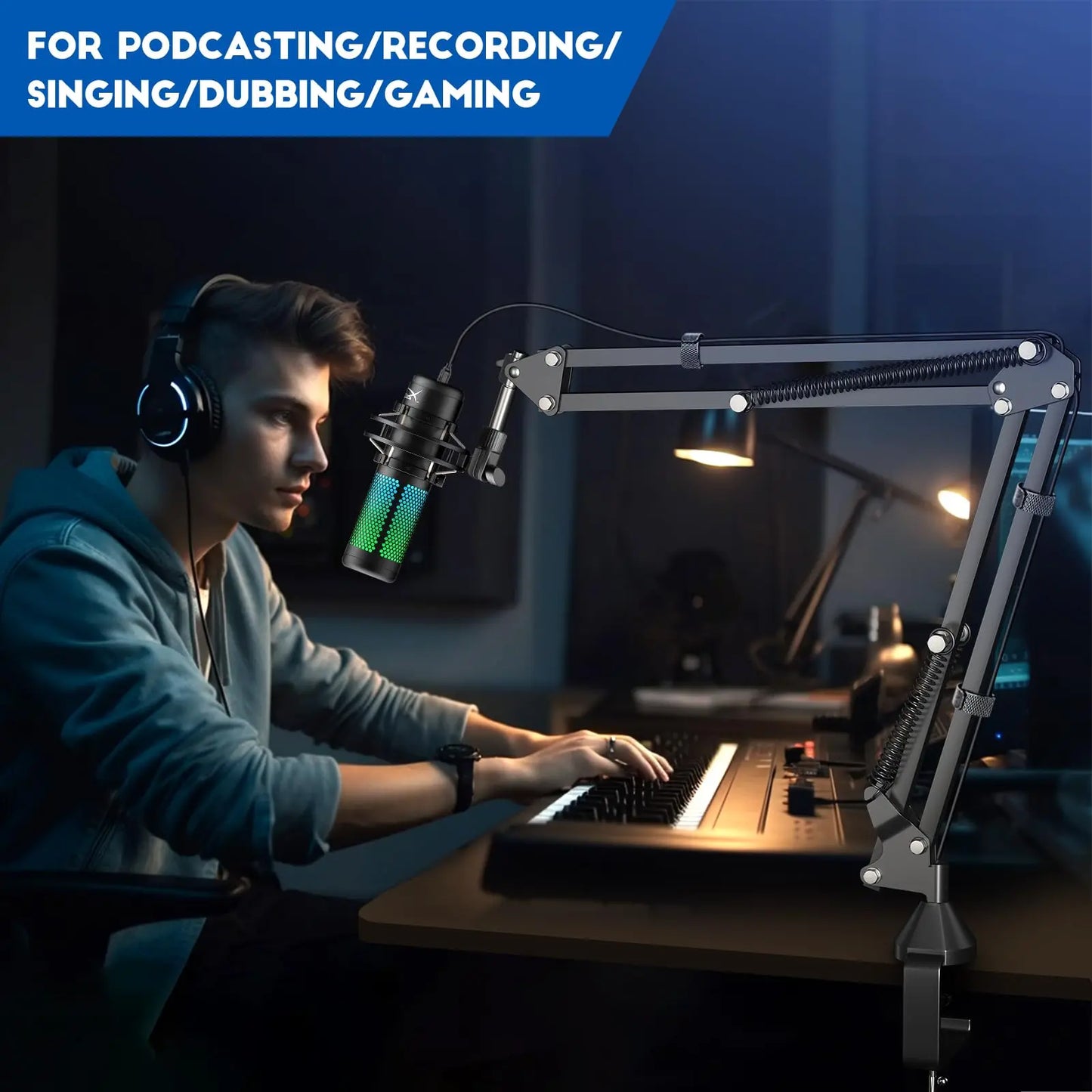 Soporte de Micrófono,Aokeo AK-35 Brazo de Micrófono ajustable negro Profesional para Micrófono de HyperX QuadCast,Blue Yeti,Blue Snowball,Etc Aokeo