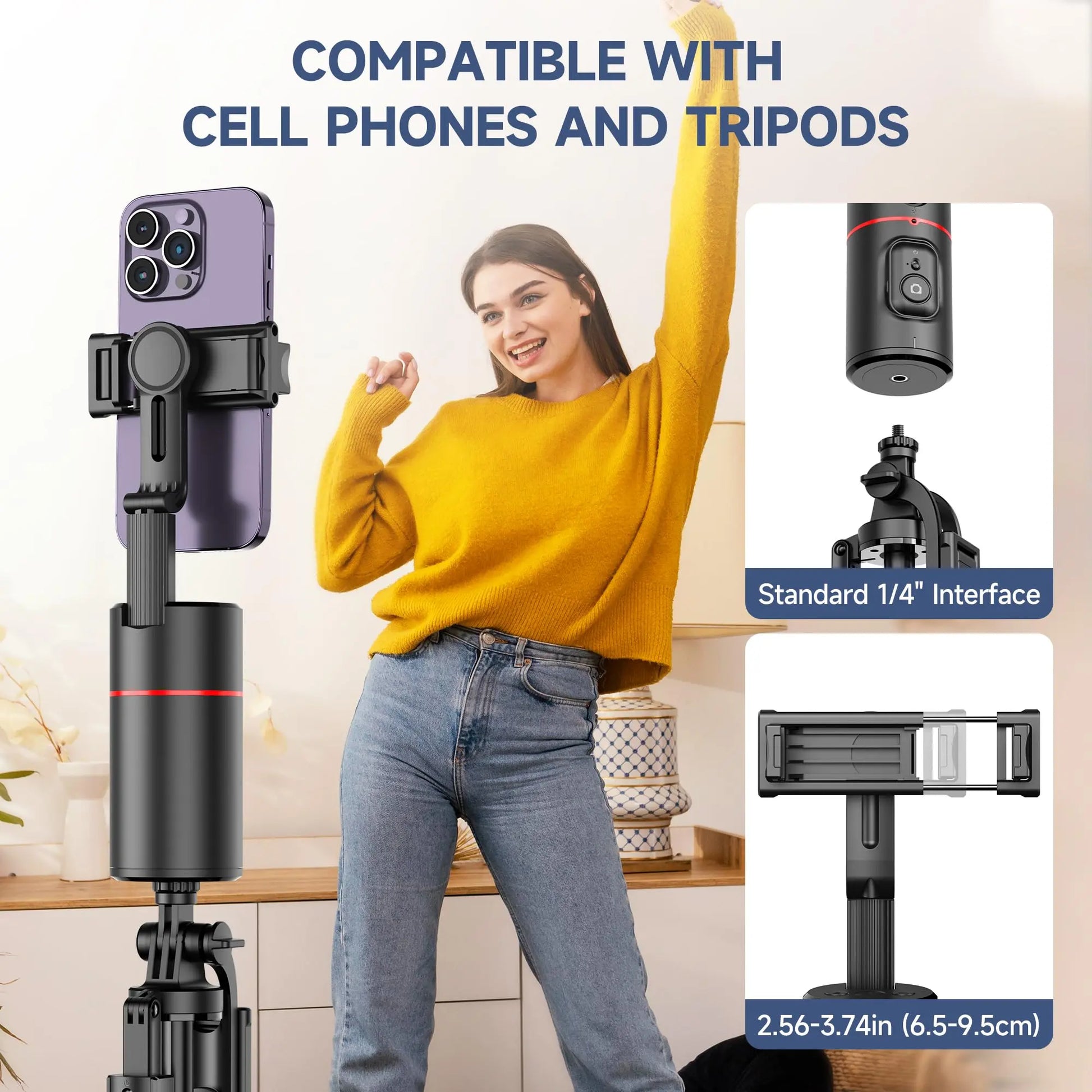 Trípode para Smartphone, Extensible, Soporte para teléfono móvil con función de Seguimiento de 360° de la Cara y Mando a Distancia, no Requiere aplicación - SacrificioShop