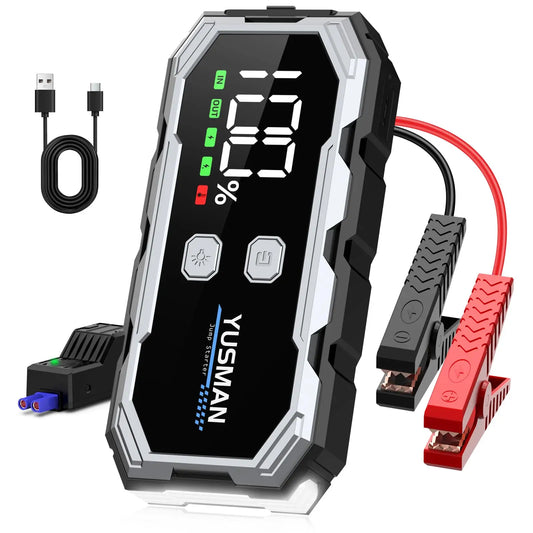YUSMAN Arrancador de Baterias de Coches, 4500A 12V para 7L de Gasolina o 5L de Diésel, Arrancador Coche Portatil con Pantalla LCD, Jump Starter con 3 Modos LED, Carga Rápid YUSMAN