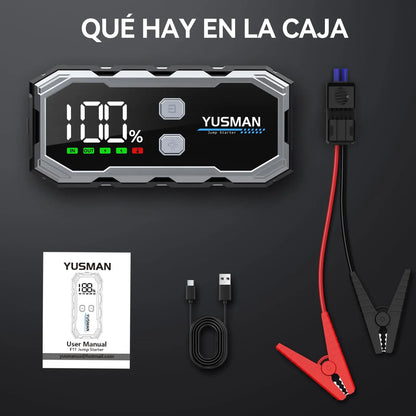 YUSMAN Arrancador de Baterias de Coches, 4500A 12V para 7L de Gasolina o 5L de Diésel, Arrancador Coche Portatil con Pantalla LCD, Jump Starter con 3 Modos LED, Carga Rápid YUSMAN