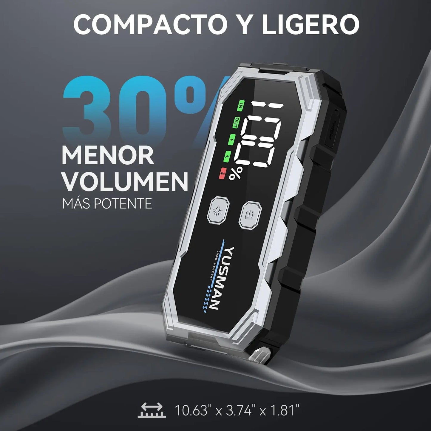 YUSMAN Arrancador de Baterias de Coches, 4500A 12V para 7L de Gasolina o 5L de Diésel, Arrancador Coche Portatil con Pantalla LCD, Jump Starter con 3 Modos LED, Carga Rápid YUSMAN