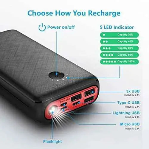 Batería Externa Cargador Móvil Portátil 30000mAh Ultra Alta Capacidad con 3 Salidas y 3 Entradas y Linterna, USB C Powerbank Inalámbrico JIGA Cargadores portátiles, Inalámbrico, JIGA SacrificioShop sacrificioshop.com {{ shop.shopifyCountryName }} {{ shop.shopifyProvince }} B08LKDCFZN 32.95 Batería Externa Cargador Móvil Portátil 30000mAh Ultra Alta Capacidad con 3 Salidas y 3 Entradas y Linterna, USB C Powerbank - Default Title