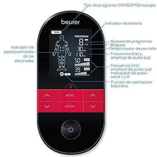 Beurer EM 59 Electroestimulador digital con función Calor, TENS, EMS y Masaje, 2 Canales, Función calor, 4 Electrodos, Intensidad regulable. Aparatos para el cuidado personal Beurer Aparatos para el cuidado personal, Beurer, Electroestimuladores musculares y nerviosos SacrificioShop sacrificioshop.com Spain A Coruña B0872DQW46 79.99 Beurer EM 59 Electroestimulador digital con función Calor, TENS, EMS y Masaje, 2 Canales, Función calor, 4 Electrodos, Intensidad regulable. - Default Title