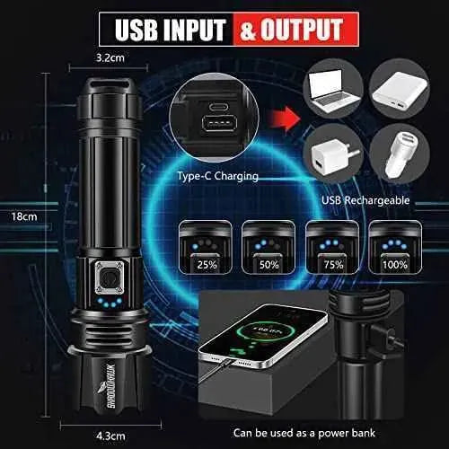 Linterna LED Alta Potencia 10000 Lúmenes, Recargable USB Táctica Militar Potente, XHP70.2 IPX67 Impermeable 5 Modos (con 5000 mAh) Tools Shadowhawk Linternas, Shadowhawk, Tools SacrificioShop sacrificioshop.com {{ shop.shopifyCountryName }} {{ shop.shopifyProvince }} B09J4CXW6T 39.99 Linterna LED Alta Potencia 10000 Lúmenes, Recargable USB Táctica Militar Potente, XHP70.2 IPX67 Impermeable 5 Modos (con 5000 mAh) - Default Title