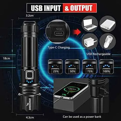 Linterna LED Alta Potencia 10000 Lúmenes, Recargable USB Táctica Militar Potente, XHP70.2 IPX67 Impermeable 5 Modos (con 5000 mAh) Tools Shadowhawk Linternas, Shadowhawk, Tools SacrificioShop sacrificioshop.com Spain A Coruña B09J4CXW6T 32.99 Linterna LED Alta Potencia 10000 Lúmenes, Recargable USB Táctica Militar Potente, XHP70.2 IPX67 Impermeable 5 Modos (con 5000 mAh) - Default Title