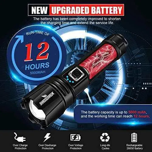 Linterna LED Alta Potencia 10000 Lúmenes, Recargable USB Táctica Militar Potente, XHP70.2 IPX67 Impermeable 5 Modos (con 5000 mAh) Tools Shadowhawk Linternas, Shadowhawk, Tools SacrificioShop sacrificioshop.com Spain A Coruña B09J4CXW6T 32.99 Linterna LED Alta Potencia 10000 Lúmenes, Recargable USB Táctica Militar Potente, XHP70.2 IPX67 Impermeable 5 Modos (con 5000 mAh) - Default Title