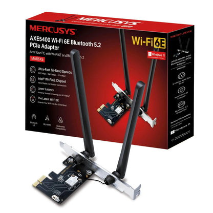 MERCUSYS MA86XE - Tarjeta de Red PCLe AXE5400, Wi-Fi 6E con Bluetooth 5.2, Triple Banda, 6GHz/5GHz/2.4GHz,Compatible con Windows 11 y 10 Ordenador personal MERCUSYS MERCUSYS, Ordenador personal, Tarjetas de red SacrificioShop sacrificioshop.com {{ shop.shopifyCountryName }} {{ shop.shopifyProvince }} B0BHTGP13M 29.90 MERCUSYS MA86XE - Tarjeta de Red PCLe AXE5400, Wi-Fi 6E con Bluetooth 5.2, Triple Banda, 6GHz/5GHz/2.4GHz,Compatible con Windows 11 y 10 - Default Title